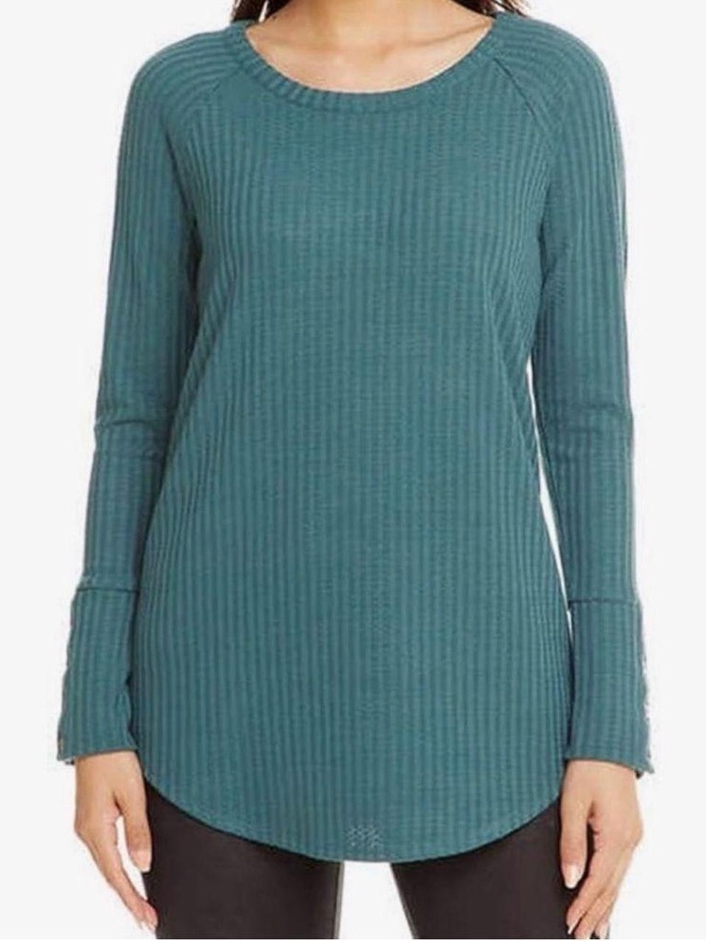 Chaser Waffle Knit Thermal Long Sleeve Tunic Top Women’s Size Small Teal